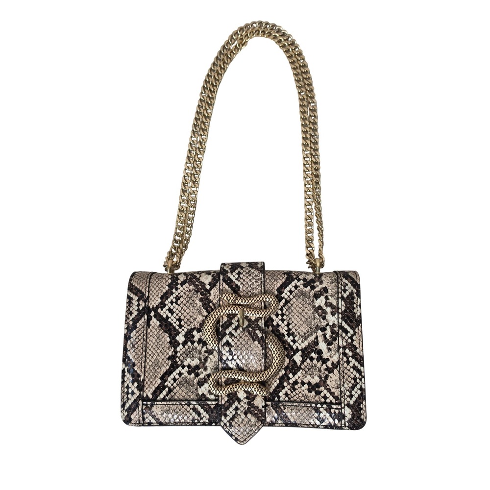Express Shoulder Bag Women Small Brown Snakeskin Snake Buckle Chain Strap Flap